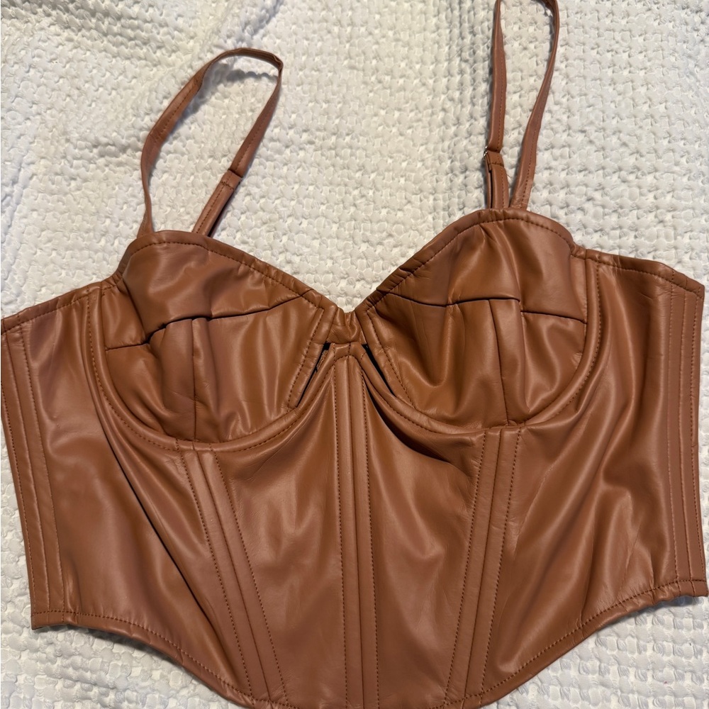 Forever 21 Faux Leather Corset Bustier Top - Cognac Brown